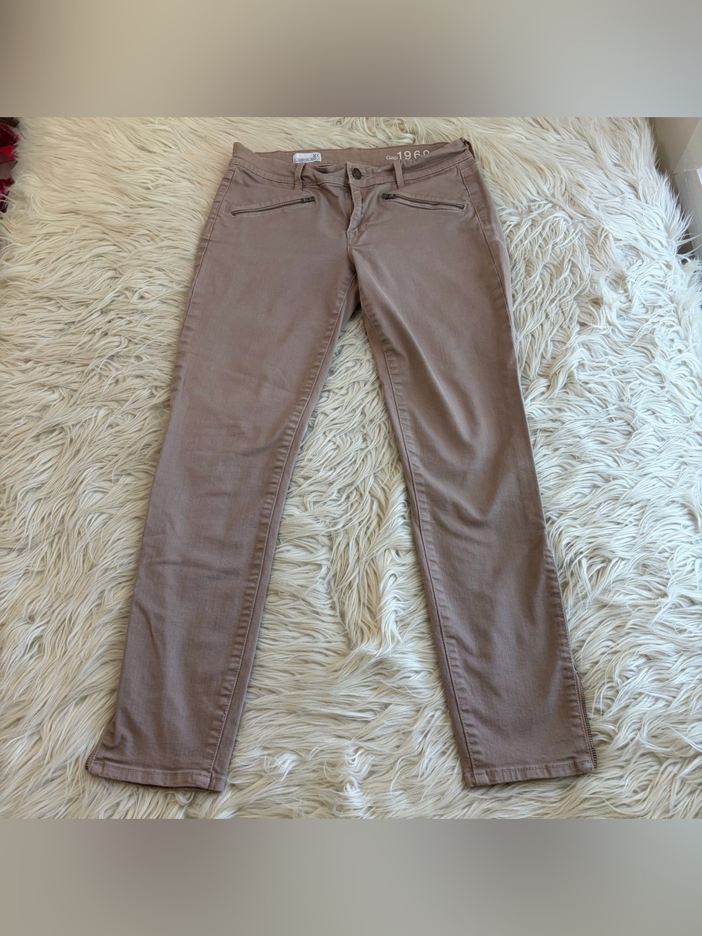 Gap 1969 Legging Skinny Jeans Beige Zip Ankle Pockets Women’s Size 27